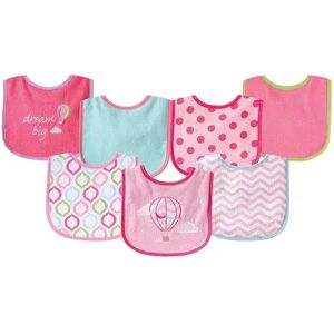 Luvable Friends Baby Girl Cotton Terry Drooler Bibs with PEVA Back 7pk, Pink Balloon, One Size, Med Pink