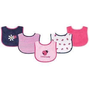 Luvable Friends Baby Girl Cotton Terry Drooler Bibs with PEVA Back 5pk, Ladybug, One Size, Med Pink