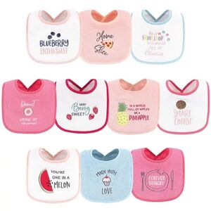 Hudson Baby Infant Girl Cotton Terry Drooler Bibs with Fiber Filling 10pk, Food Girl, One Size, Med Pink