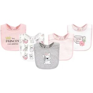 Hudson Baby Infant Girls Cotton Bibs, Girl Whimsical Dog, One Size, Med Pink
