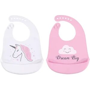 Hudson Baby Infant Girl Silicone Bibs 2pk, Unicorn, One Size, Med Pink