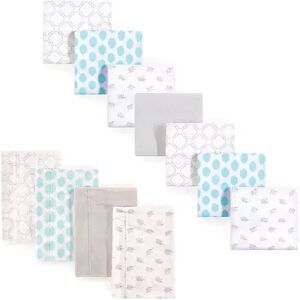Luvable Friends Unisex Baby Cotton Flannel Burp Cloths and Receiving Blankets, 11-Piece, Elephant, One Size, Grey