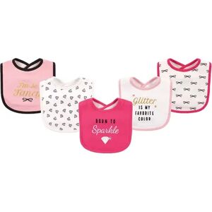 Hudson Baby Infant Girl Cotton Bibs 5pk, Sparkle, One Size, Med Pink