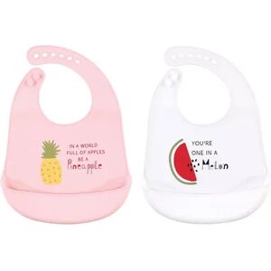 Hudson Baby Infant Girl Silicone Bibs 2pk, Fruits, One Size, Med Pink