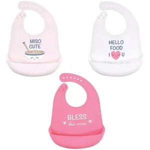 Hudson Baby Infant Girl Silicone Bibs 3pk, Miso Cute, One Size, Med Pink