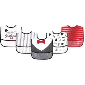 Little Treasure Baby Boy Waterproof PEVA Bibs 5pk, Perfect Gentlemen, One Size, Brt Red