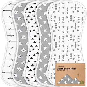 KeaBabies 5pk Organic Baby Burp Cloths, Ultra Absorbent Burp Clothes, Cute Prints Burping Cloth for Babies, Grey