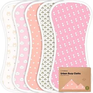 KeaBabies 5pk Organic Baby Burp Cloths, Ultra Absorbent Burp Clothes, Cute Prints Burping Cloth for Babies, Brt Pink