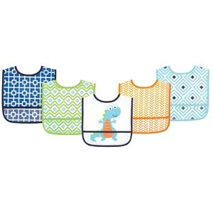 Luvable Friends Baby Boy Waterproof PEVA Bibs 5pk, Dinosaur, One Size, Brt Blue