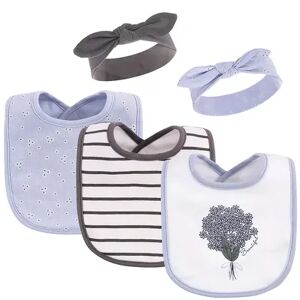 Hudson Baby Infant Girl Cotton Bib and Headband Set 5pk, Periwinkle, One Size, Brt Blue