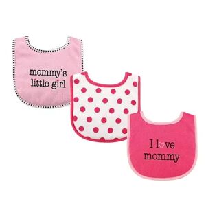 Luvable Friends Baby Girl Cotton Drooler Bibs with Fiber Filling 3pk, Pink Mommy, One Size, Med Pink