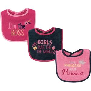 Luvable Friends Baby Girl Cotton Drooler Bibs with Fiber Filling 3pk, Girls Rule, One Size, Med Pink