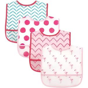 Luvable Friends Baby Girl Waterproof PEVA Bibs 4pk, Flamingo, One Size, Med Pink