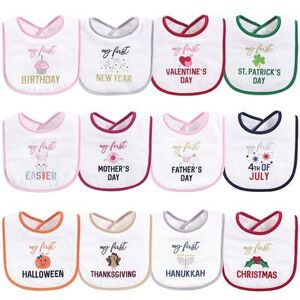 Hudson Baby Infant Girl Cotton Terry Drooler Bibs with Fiber Filling 12pk, Girl Holiday, White
