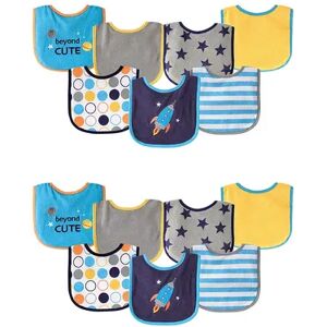 Luvable Friends Infant Boy Cotton Terry Drooler Bibs with PEVA Back, Blue Rocket 14-Piece, Brt Blue