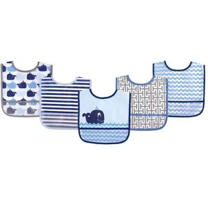 Luvable Friends Baby Boy Waterproof PEVA Bibs 5pk, Blue Whale, One Size, Brt Blue