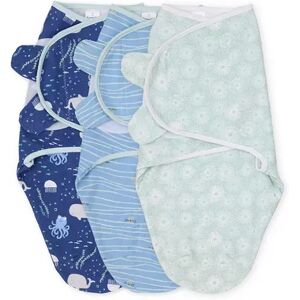 The Peanutshell 3-Pack Under the Sea Baby Swaddles, Blue, 0-3 Months