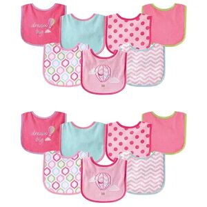 Luvable Friends Infant Girl Cotton Terry Drooler Bibs with PEVA Back, Pink Balloon 14-Piece, Med Pink