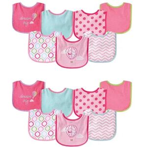 Luvable Friends Infant Girl Cotton Terry Drooler Bibs with PEVA Back, Pink Balloon 14-Piece, Med Pink