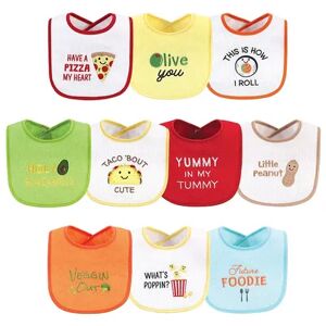 Hudson Baby Infant Cotton Terry Drooler Bibs with Fiber Filling 10pk, Neutral Pizza, One Size, White