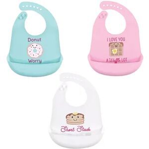 Hudson Baby Infant Girl Silicone Bibs 3pk, Donut, One Size, Med Pink