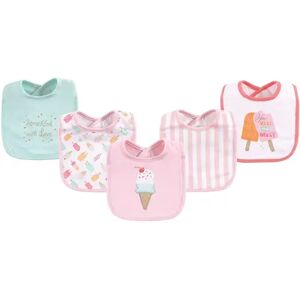 Hudson Baby Infant Girl Cotton Bibs 5pk, Ice Cream, One Size, Med Pink