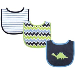 Luvable Friends Baby Boy Cotton Drooler Bibs with Fiber Filling 3pk, Dinosaur, One Size, Brt Blue