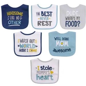 Baby Treasures 6 Pack Fun Sayings Baby Bibs, Multicolor