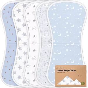 KeaBabies 5pk Organic Baby Burp Cloths, Ultra Absorbent Burp Clothes, Cute Prints Burping Cloth for Babies, Brt Blue