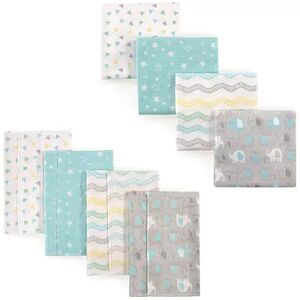 Luvable Friends Unisex Baby Cotton Flannel Burp Cloths and Receiving Blankets, 8-Piece, Basic Elephant, One Size, Grey