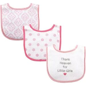 Luvable Friends Baby Girl Cotton Drooler Bibs with Fiber Filling 3pk, Thank Heaven Girls, One Size, Med Pink