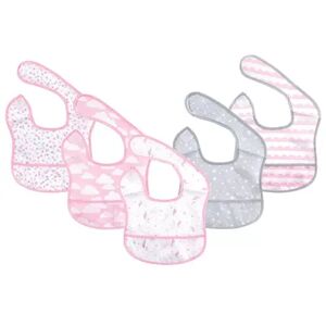 Hudson Baby Infant Girl Waterproof Polyester Bibs 5pk, Magical Unicorn, Beginner, Med Pink