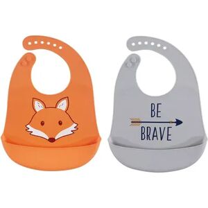 Hudson Baby Infant Boy Silicone Bibs 2pk, Fox, One Size, Drk Orange