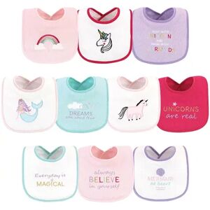 Luvable Friends Baby Girl Cotton Drooler Bibs with Fiber Filling 10pk, Unicorns And Mermaids, One Size, Med Pink