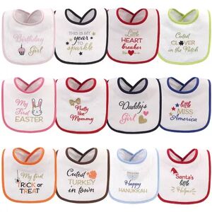 Hudson Baby Infant Girl Cotton Terry Drooler Bibs with Fiber Filling 12pk, Holiday Girl Sparkle, One Size, White