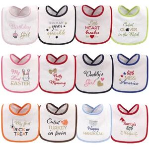 Hudson Baby Infant Girl Cotton Terry Drooler Bibs with Fiber Filling 12pk, Holiday Girl Sparkle, One Size, White