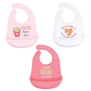 Hudson Baby Infant Girl Silicone Bibs 3pk, Fries Before Guys, One Size, Med Pink