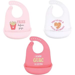 Hudson Baby Infant Girl Silicone Bibs 3pk, Fries Before Guys, One Size, Med Pink