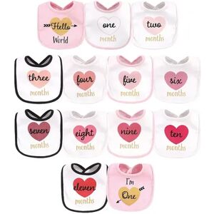 Hudson Baby Infant Girl Cotton Bibs 13pk, Hello World, One Size, Med Pink