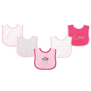 Luvable Friends Baby Girl Cotton Terry Drooler Bibs with PEVA Back 5pk, Elephant, One Size, Med Pink
