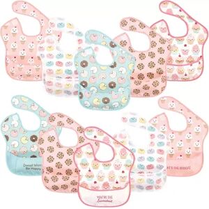 Hudson Baby Infant Girl Waterproof Polyester Bibs 10pk, Sweetest Cupcake, Feeder, Med Pink