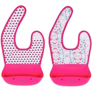 Bazzle Baby Silicone 2 Pack Geometric Stripes Bib, Pink