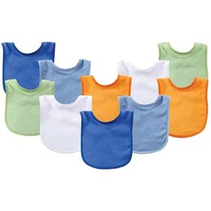 Luvable Friends Baby Boy Cotton Terry Bibs 10pk, Blue Orange, One Size, Brt Blue