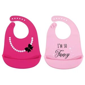 Hudson Baby Infant Girl Silicone Bibs 2pk, Fancy, One Size, Med Pink