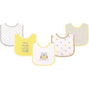 Luvable Friends Baby Cotton Terry Drooler Bibs with PEVA Back 5pk, Owl, One Size, Yellow