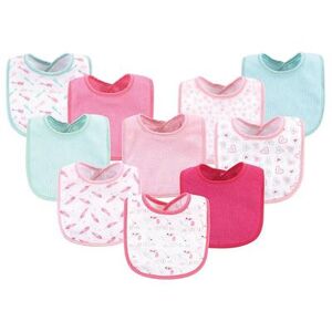 Luvable Friends Baby Girl Cotton Terry Bibs 10pk, Girl Elephant Damask, One Size, Med Pink