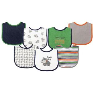 Luvable Friends Baby Boy Cotton Terry Drooler Bibs with PEVA Back 7pk, Dog, One Size, Green