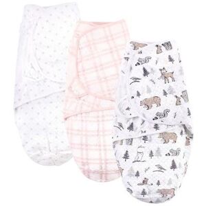 Hudson Baby Infant Girl Quilted Cotton Swaddle Wrap 3pk, Winter Forest, 0-3 Months, Med Pink