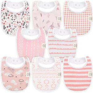 KeaBabies 8pk Organic Baby Bibs for Boy, Baby Drool Bib for Baby Boys and Girls, Infant Teething Bibs, Brt Pink