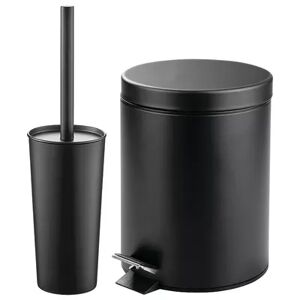 mDesign Metal/Plastic Toilet Bowl Brush/Holder 5L Step Trash Can - White Marble, Grey